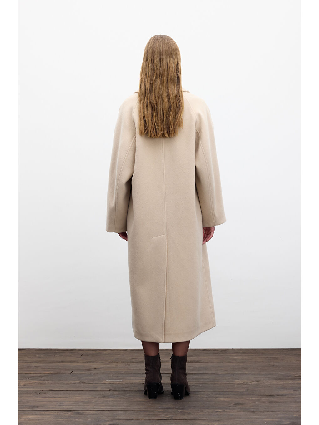 Bej Düz Kapama Kaşe Kaban Deve Tüyü-6