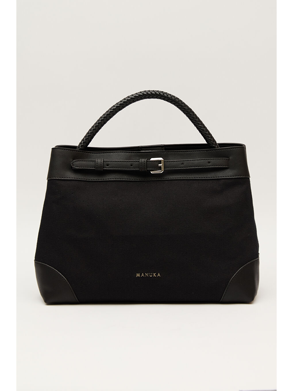 Kemer Detaylı Kanvas Çanta Siyah-3