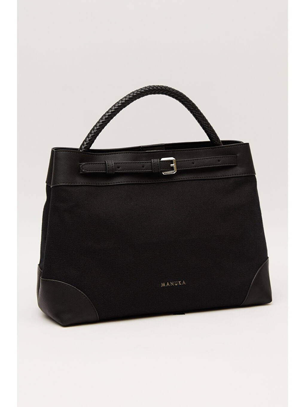 Kemer Detaylı Kanvas Çanta Siyah-4