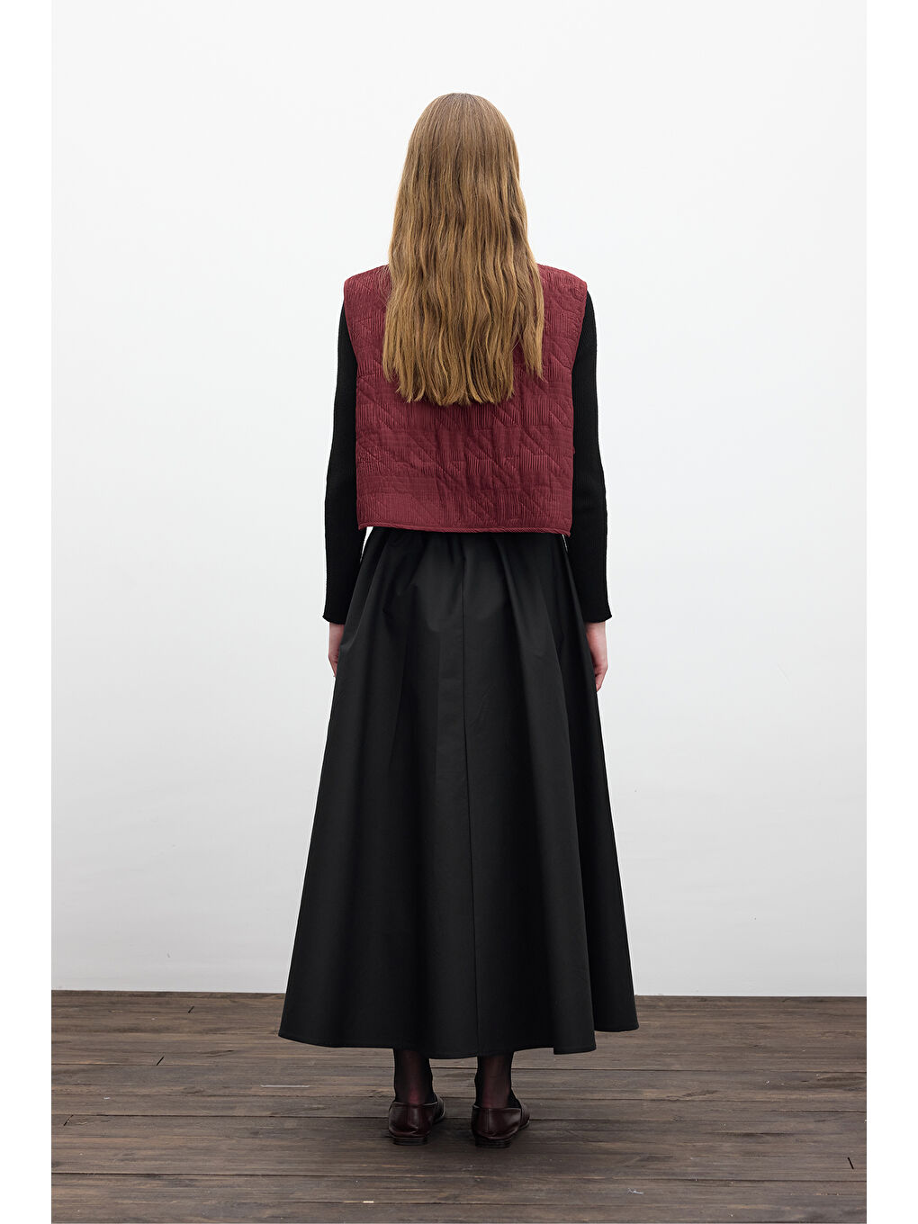 Kapitone Nakışlı Yelek Bordo-6