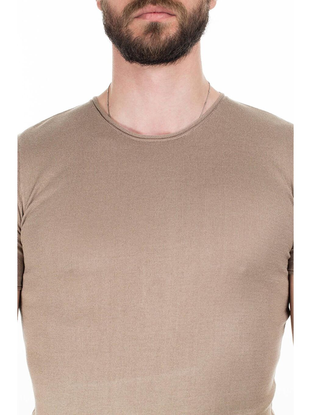 Bej Kısa Kol Bisiklet Yaka Triko T Shirt ABK60004LNS-4