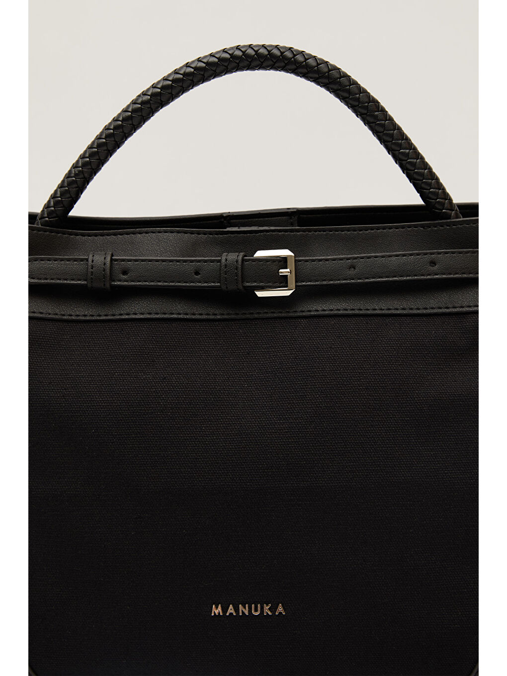 Kemer Detaylı Kanvas Çanta Siyah-5