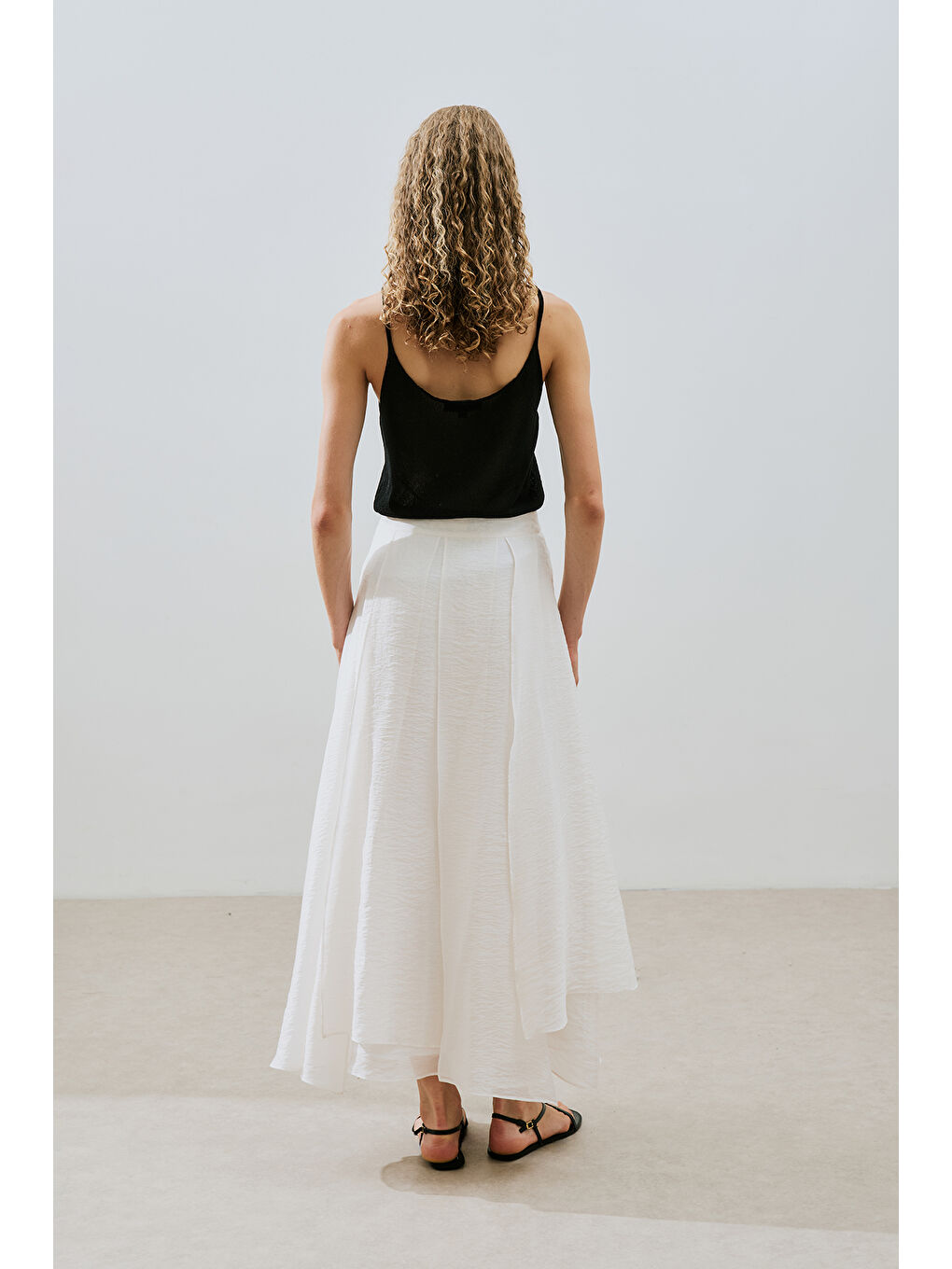 Katlı Fırfırlı Uzun Etek Ekru-6