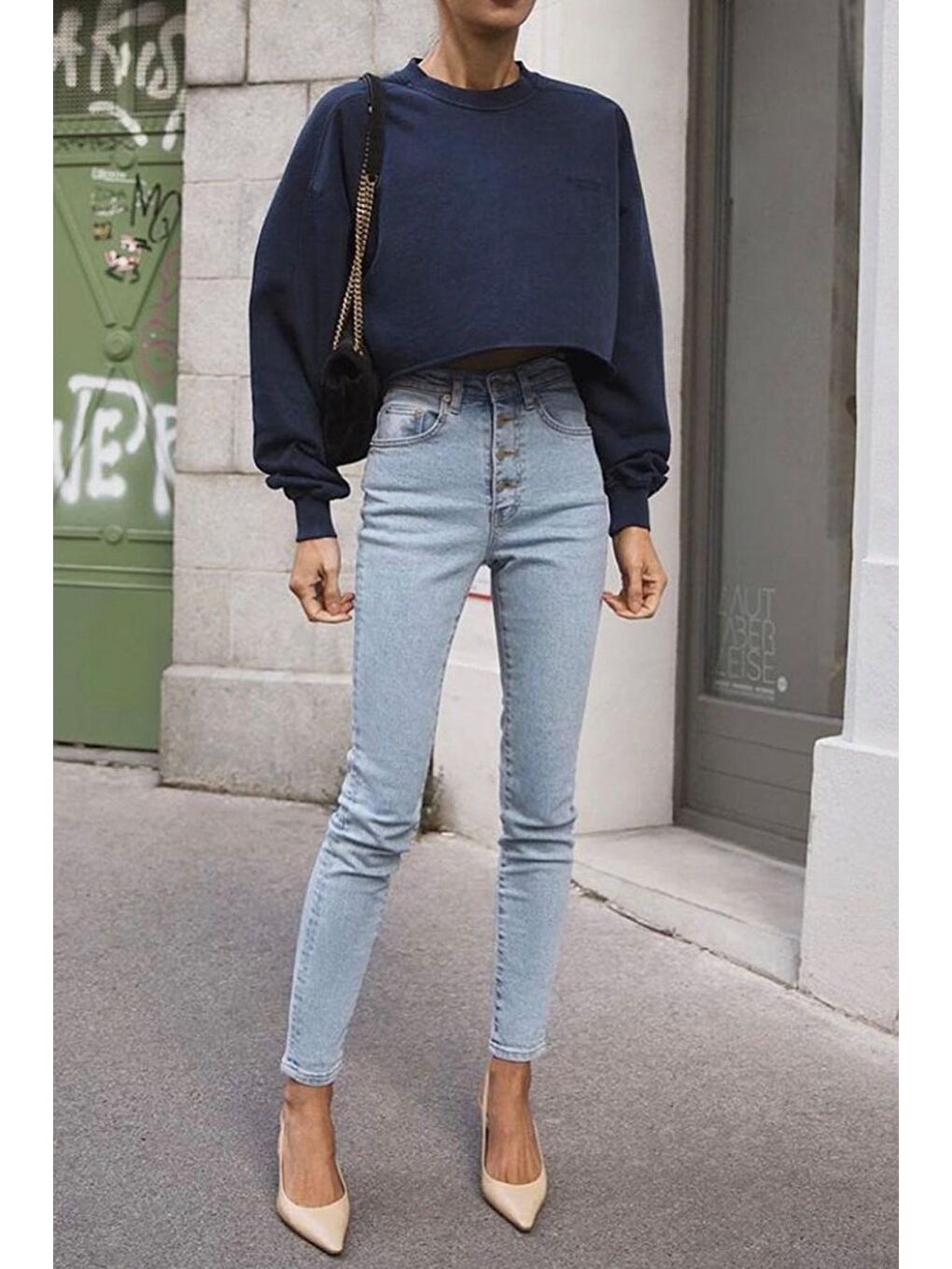 Buz Mavisi Çok Düğmeli Yüksek Bel Skinny Fit Jean MG1606