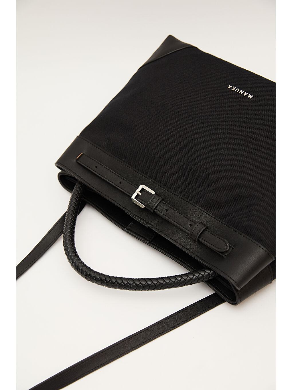 Kemer Detaylı Kanvas Çanta Siyah-7