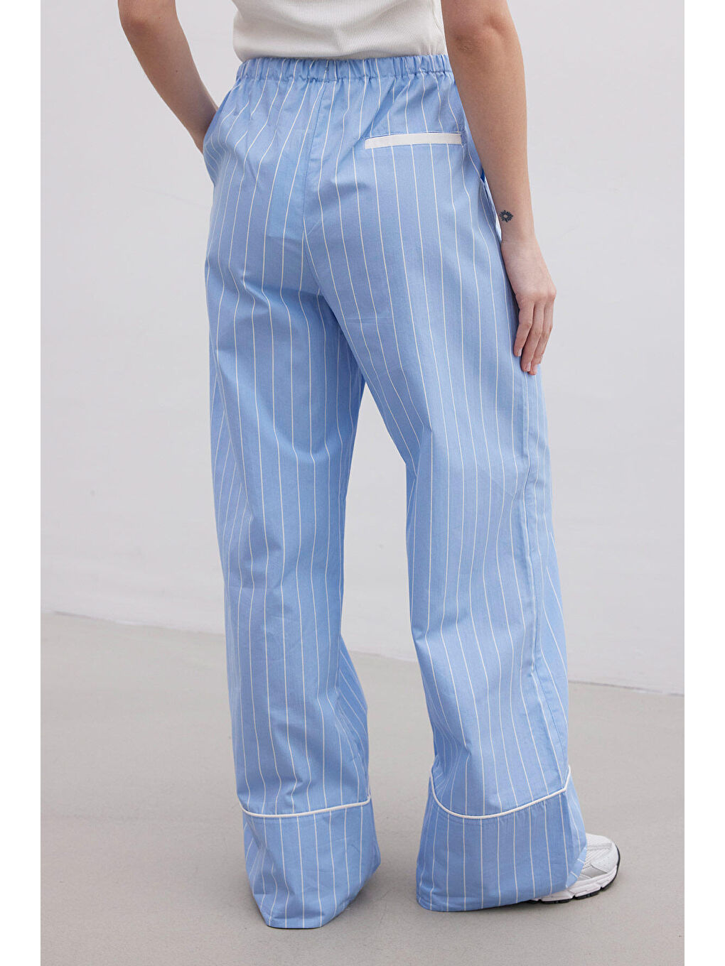 Çizgili Rahat Pantolon Mavi-6