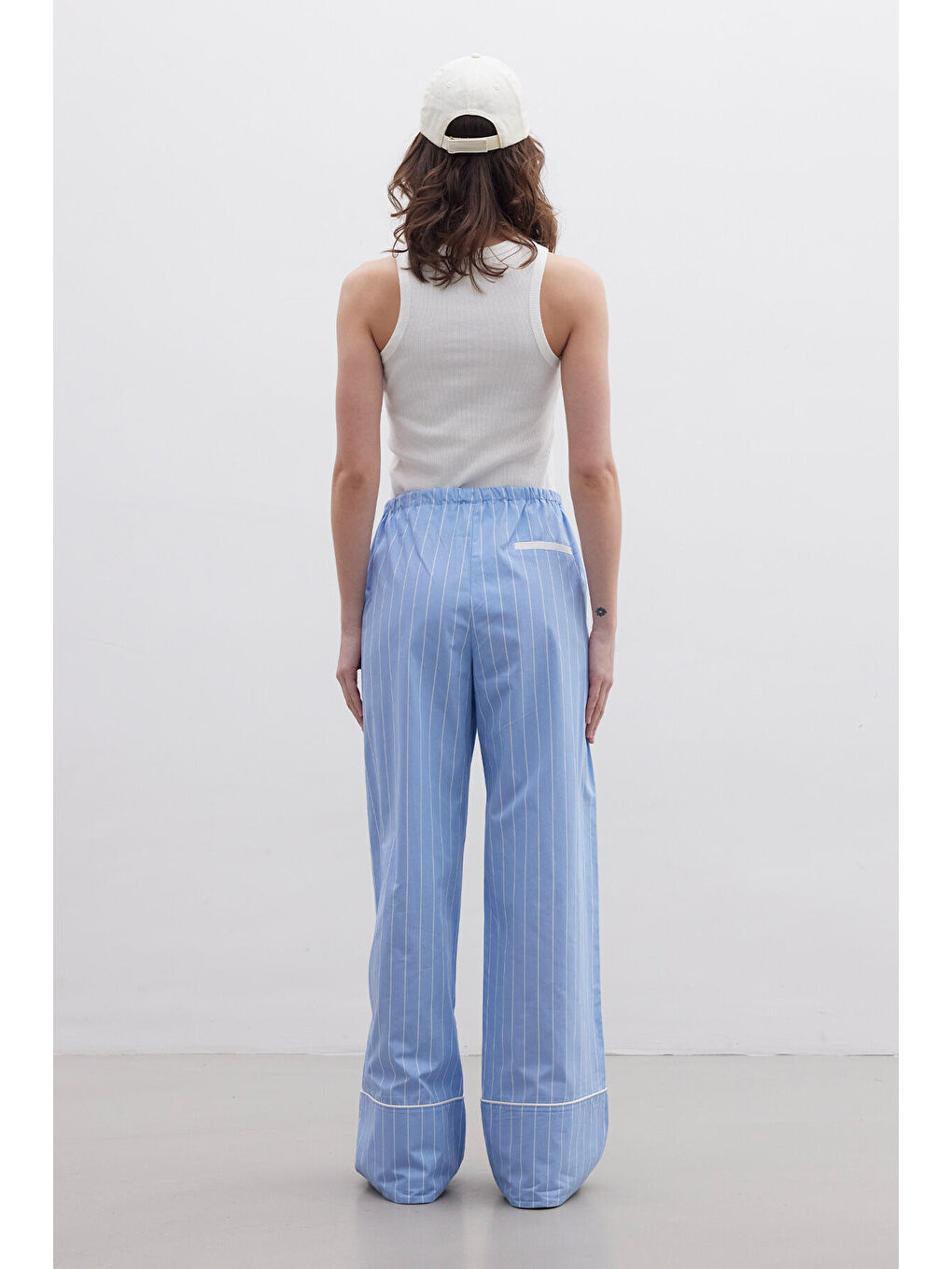 Çizgili Rahat Pantolon Mavi-7