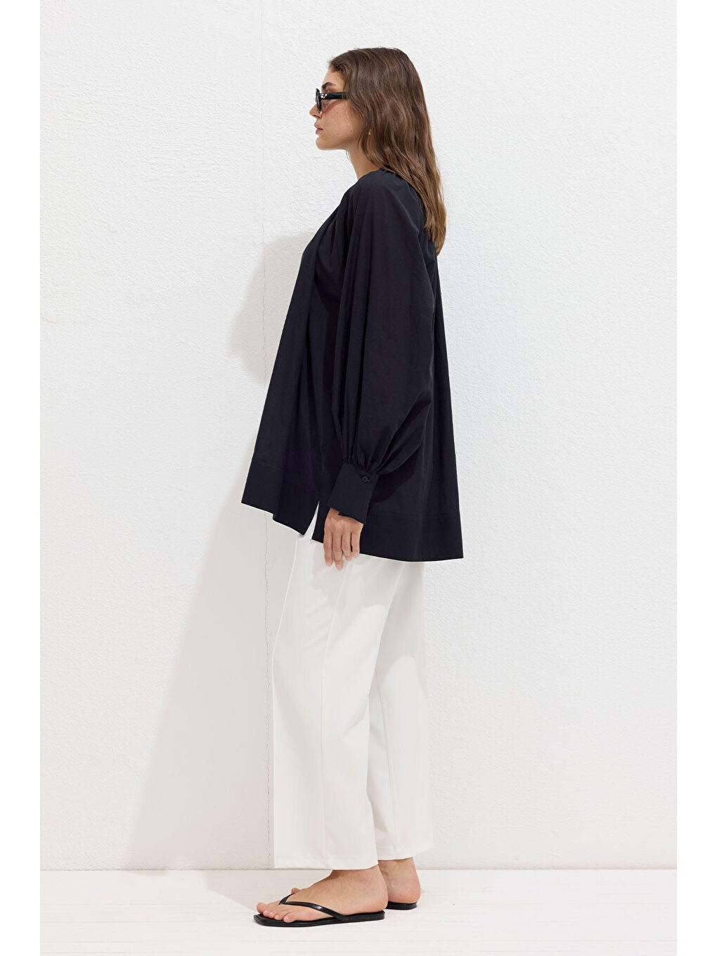 Bağcık Detaylı Vual Tunik Siyah-3