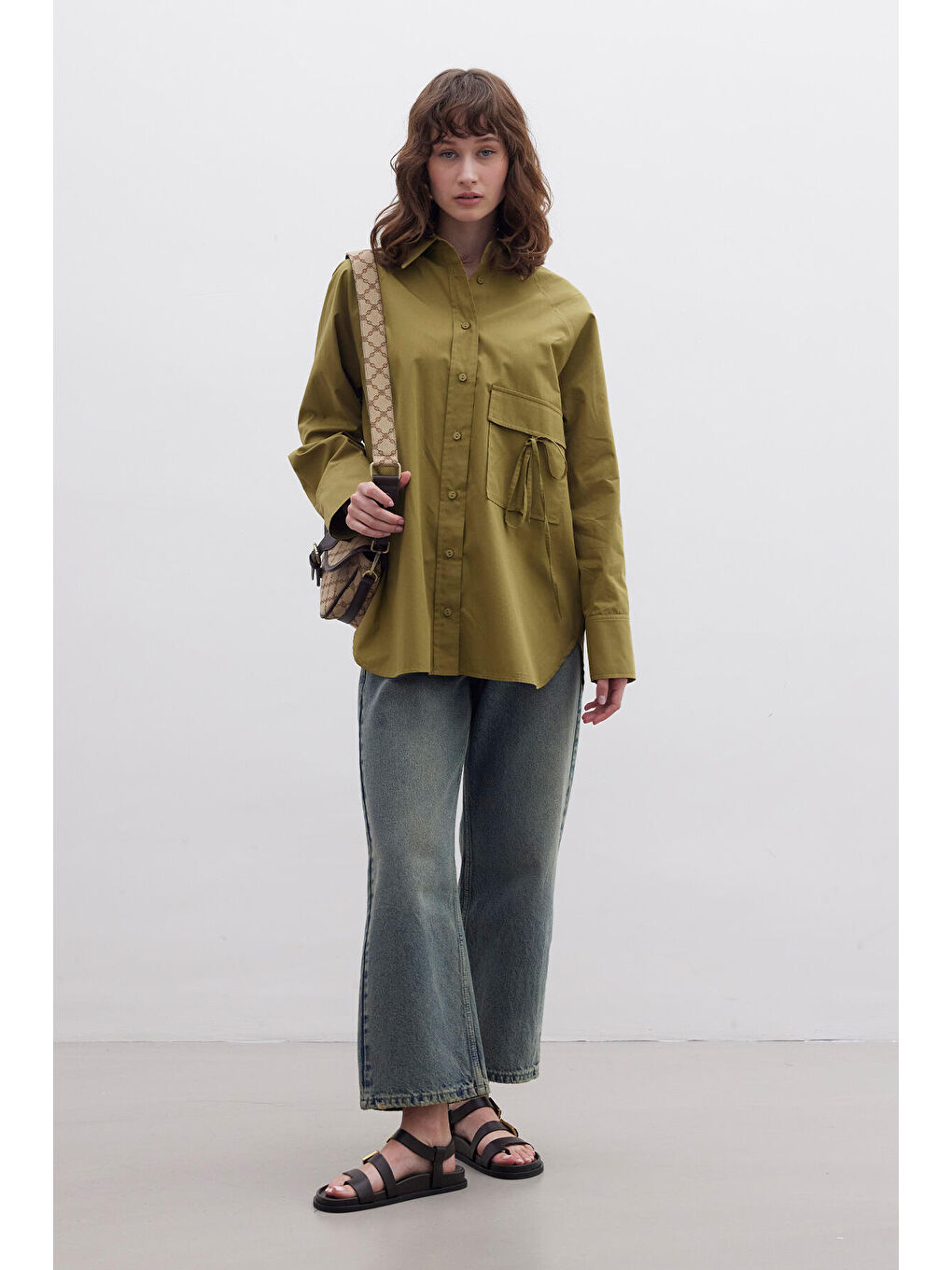 Cep Bağlama Detaylı Gömlek Yeşil-1