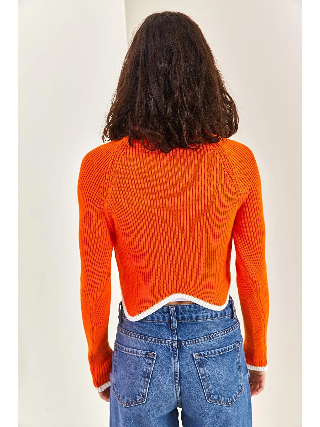 Turuncu Kadın Balıkçı Yaka Crop Kazak-4