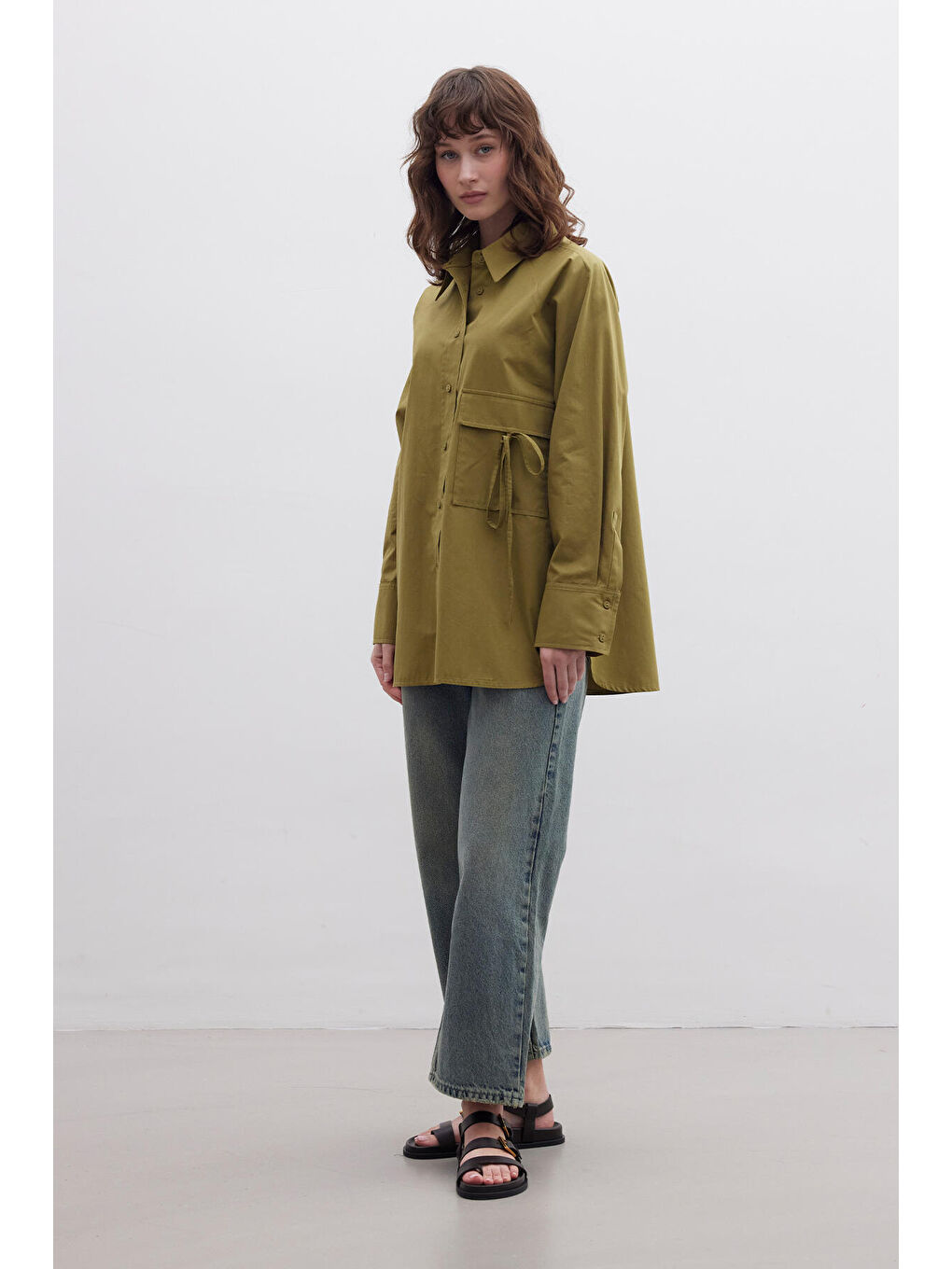 Cep Bağlama Detaylı Gömlek Yeşil-2