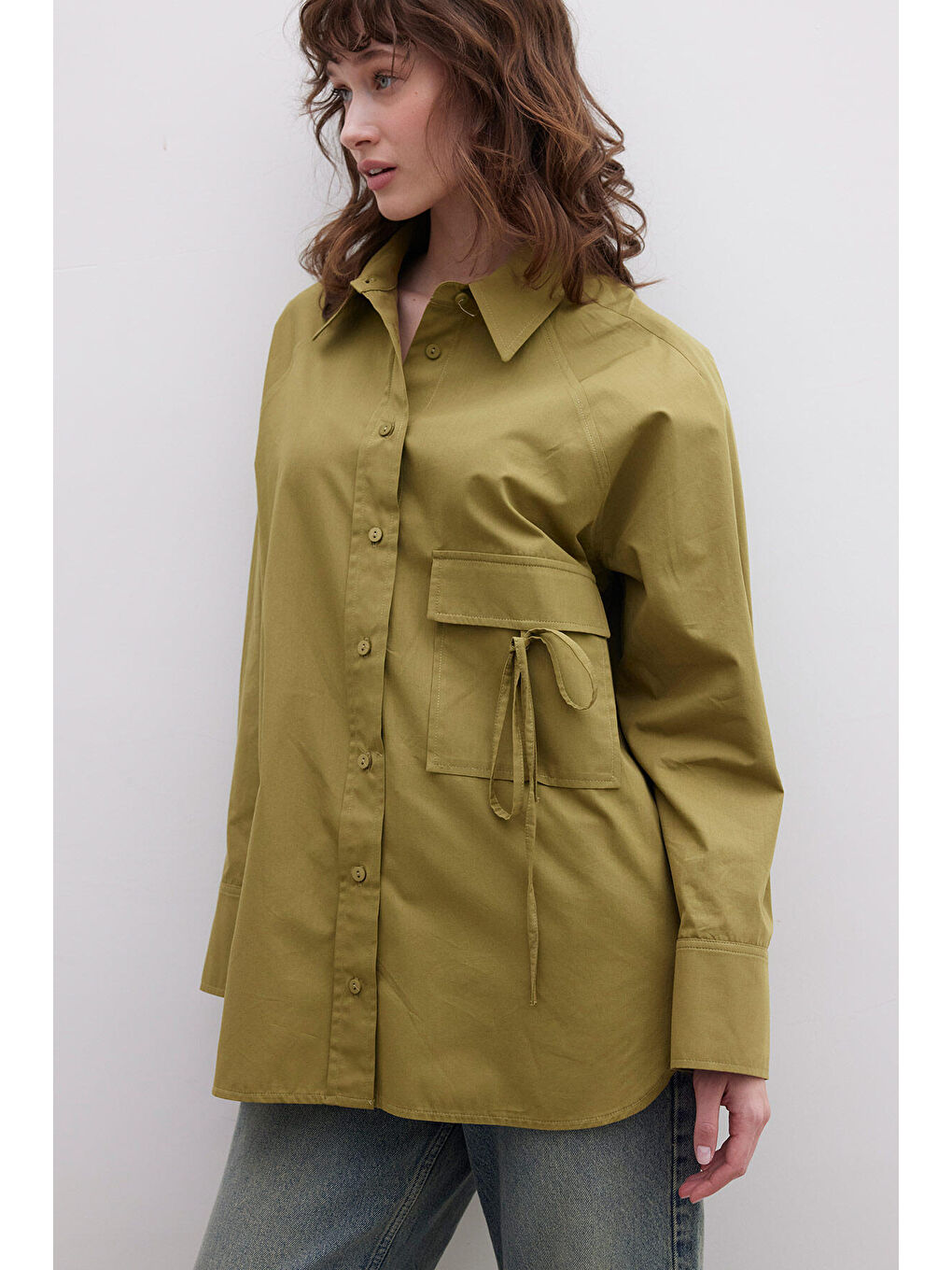 Cep Bağlama Detaylı Gömlek Yeşil-3