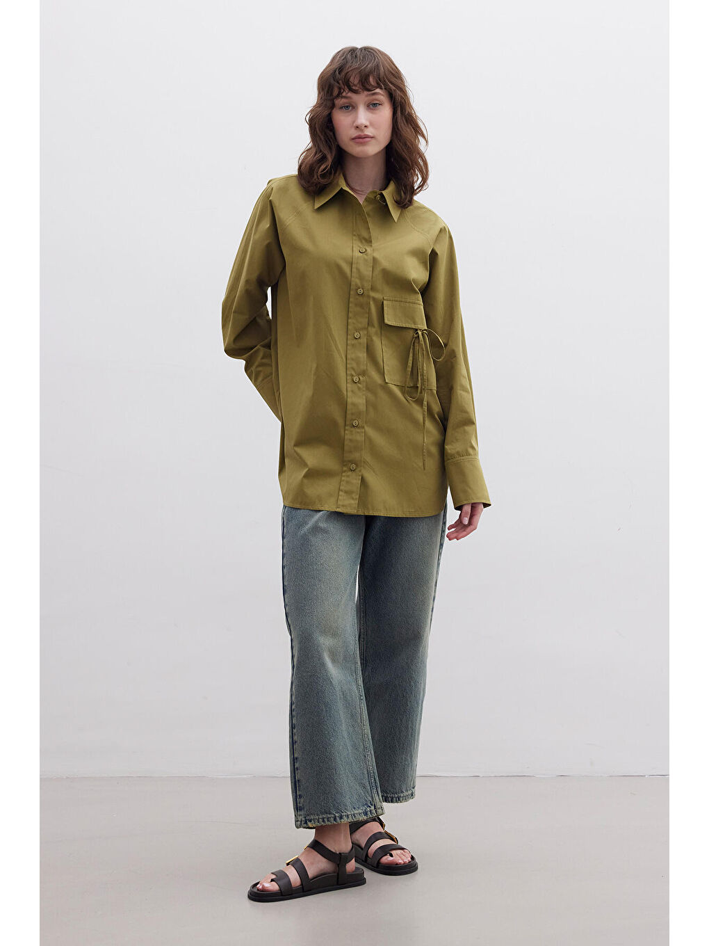 Cep Bağlama Detaylı Gömlek Yeşil-4