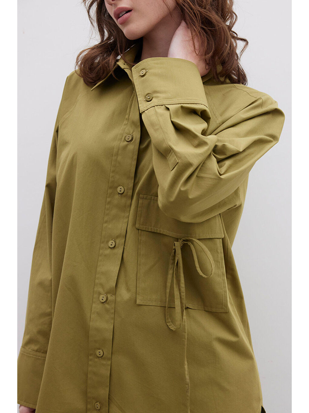 Cep Bağlama Detaylı Gömlek Yeşil-5