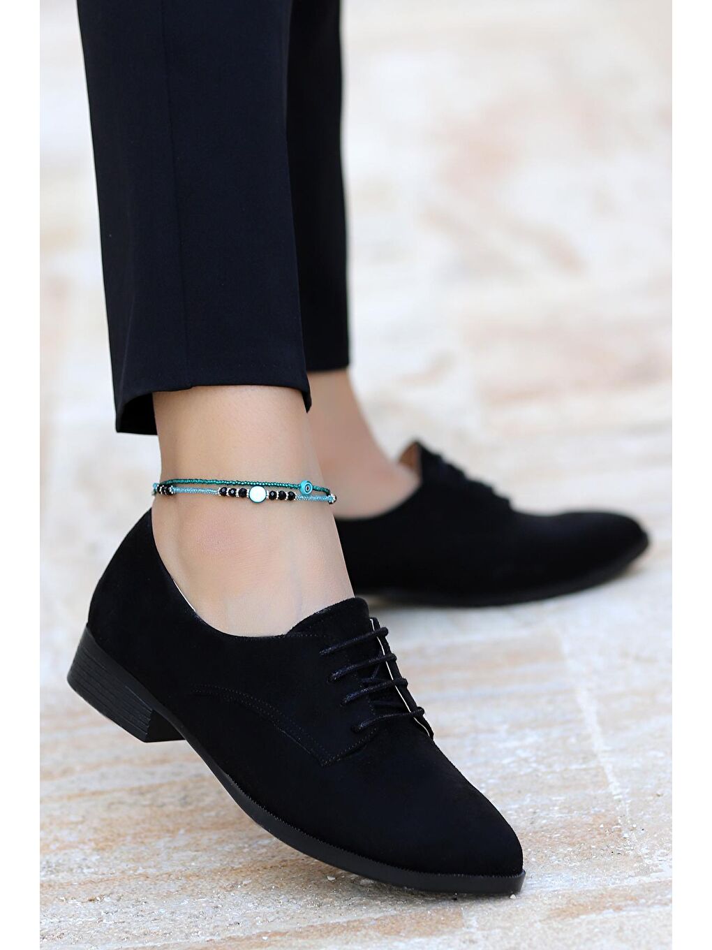 Siyah Süet Günlük Anatomik Kadın Günlük Babet Ayakkabı 8328-103