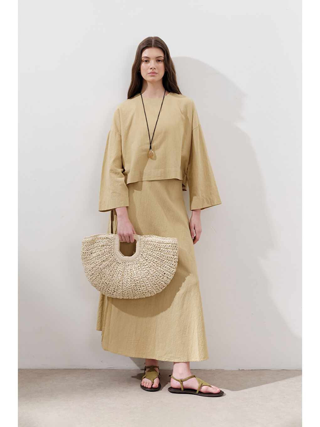 Pamuklu Bağlamalı Kruvaze Etek Sarı-1