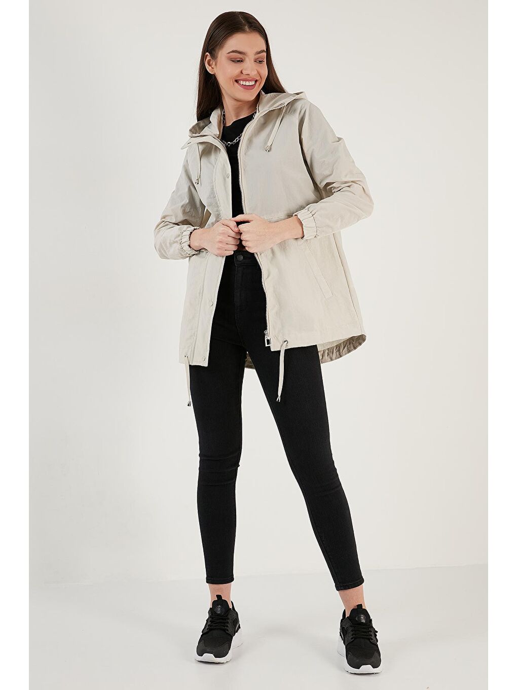 Bej Regular Fit Kapüşonlu İnce Mevsimlik Mont 497GILMORE-2