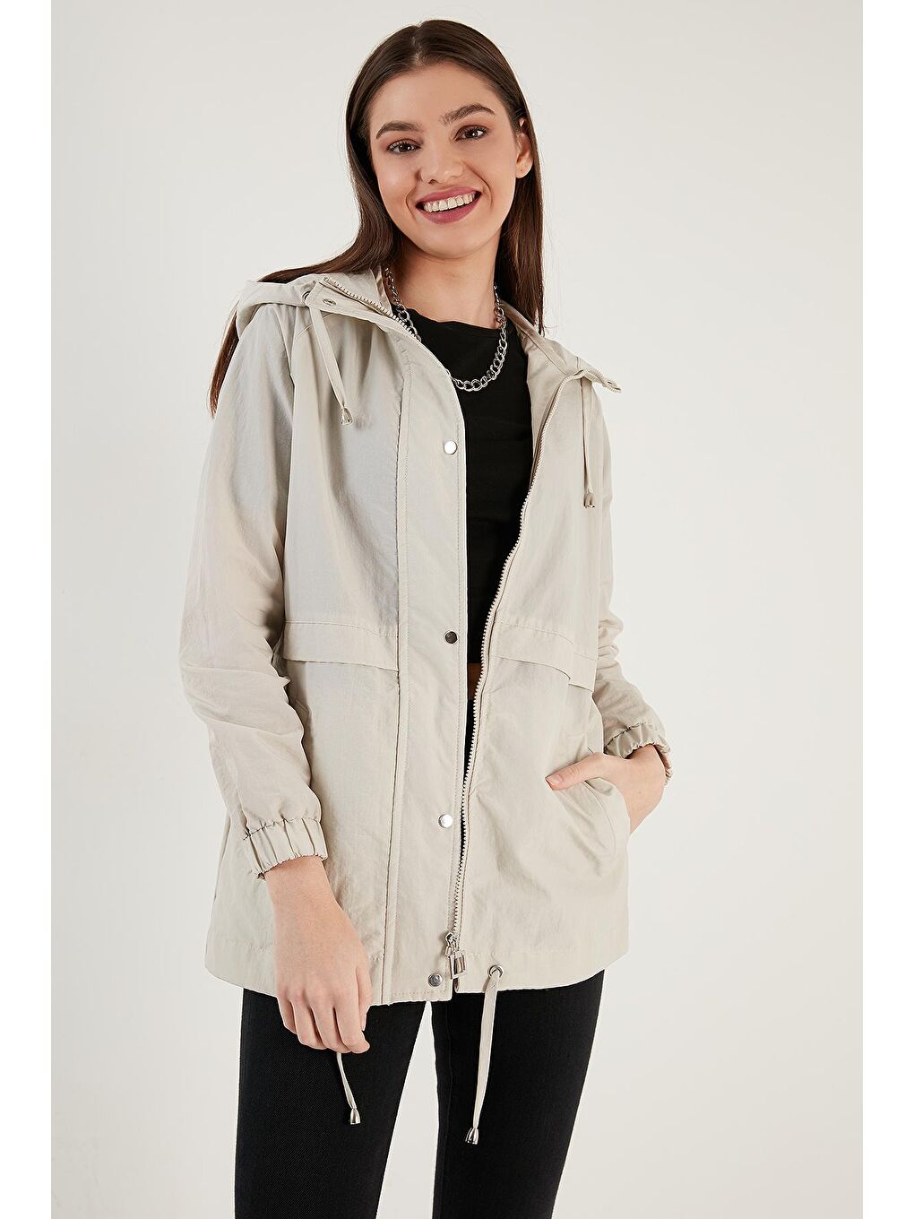 Bej Regular Fit Kapüşonlu İnce Mevsimlik Mont 497GILMORE-3