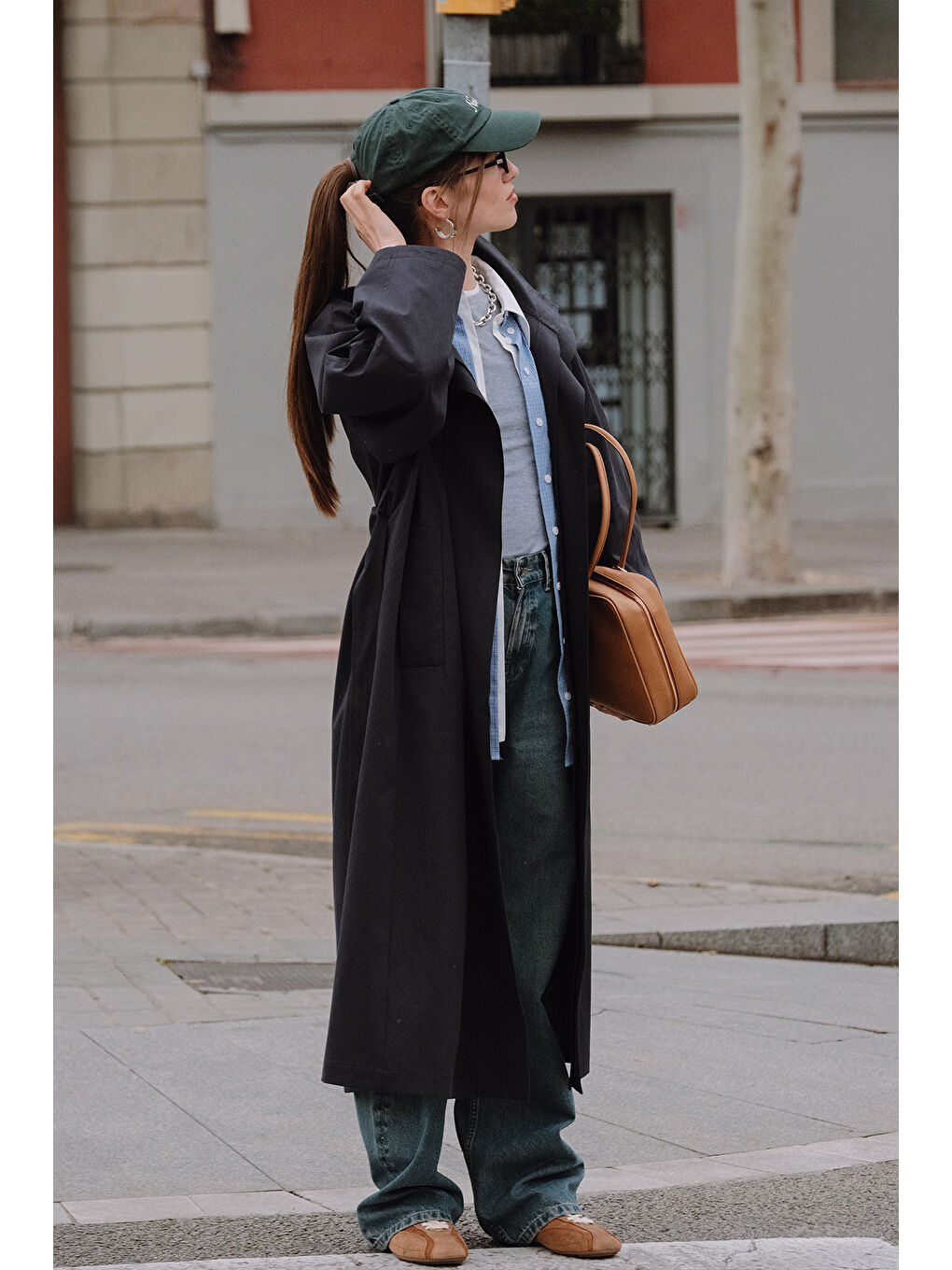 Yüksek Yaka Oversize Trençkot Lacivert-2