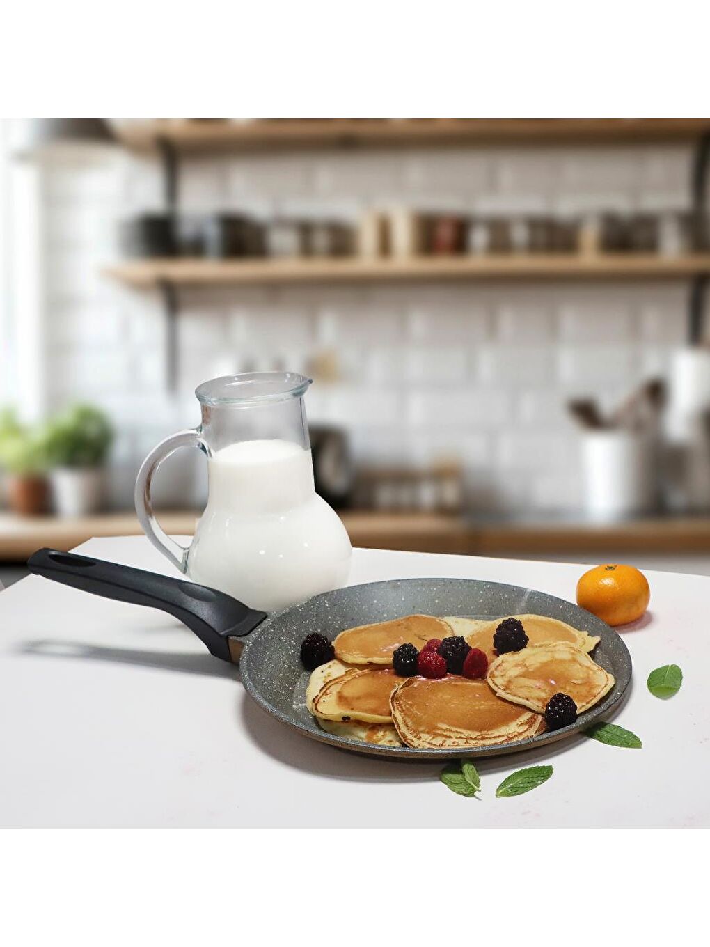 Kahverengi Fun Cooking Defne Alüminyum Döküm PFOA içermeyen Granit Kaplama Sarı Renk Krep Tavası, 22 cm-2