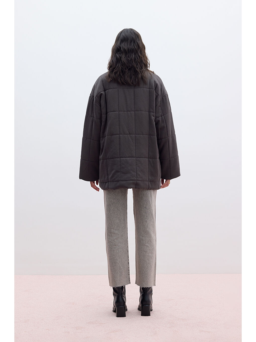 Yüksek Yaka Kapitone Mont Antrasit-5