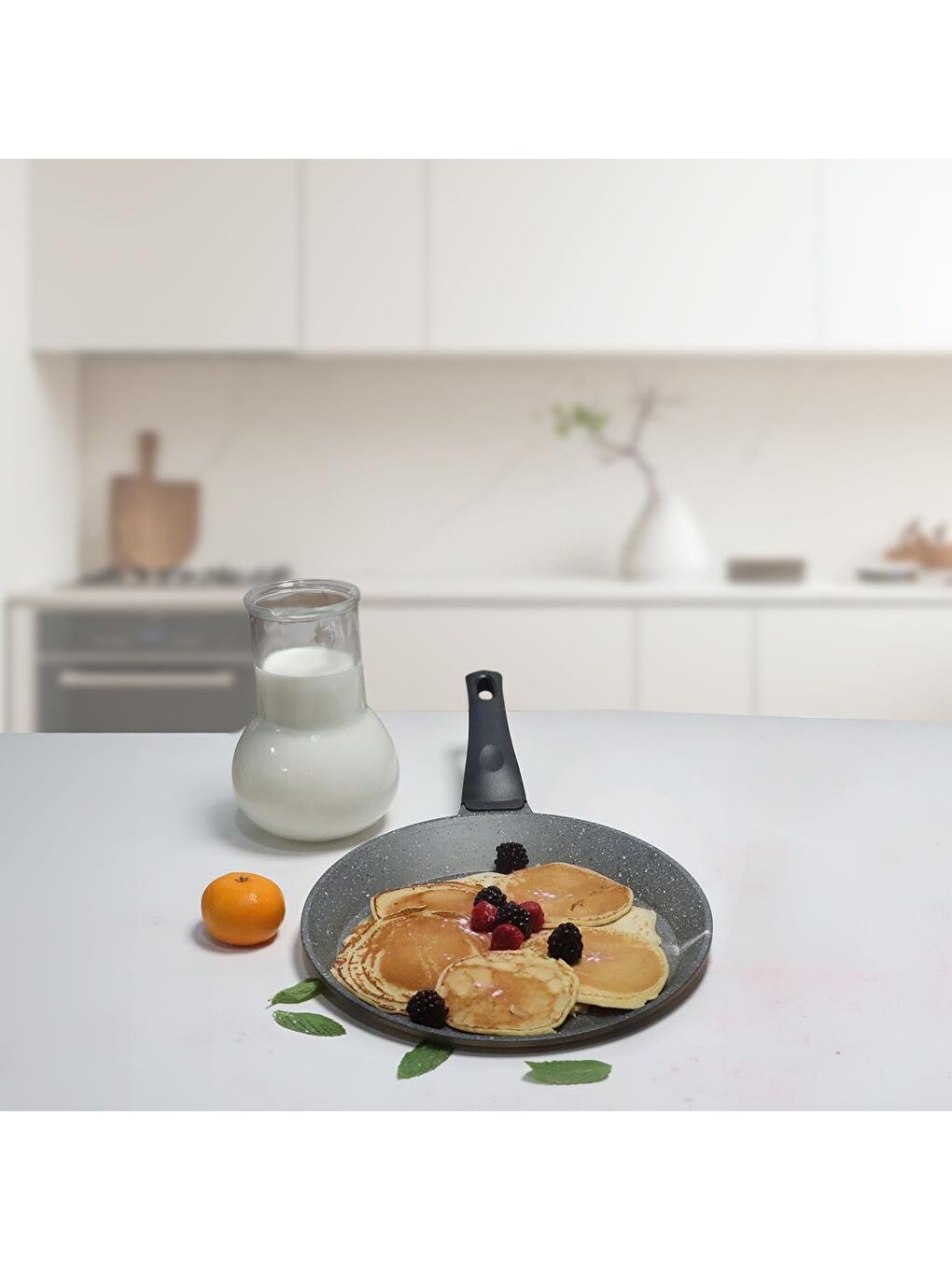 Kahverengi Fun Cooking Defne Alüminyum Döküm PFOA içermeyen Granit Kaplama Sarı Renk Krep Tavası, 22 cm-3