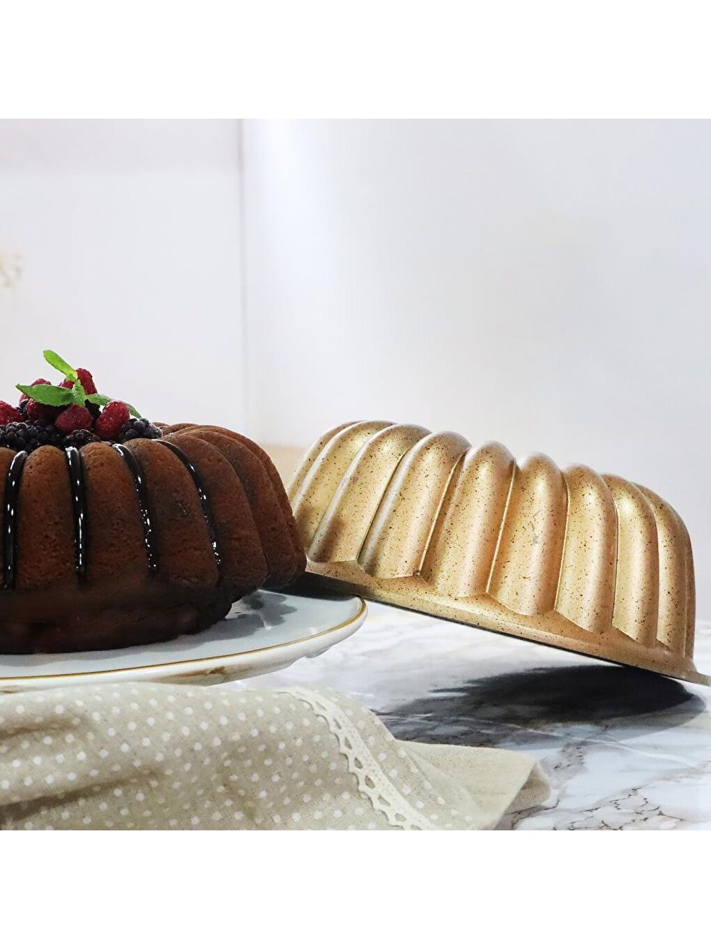 Serenk Kahverengi Fun Cooking Arya Alüminyum Döküm Granit Kaplama Kek Kalıbı 25 cm Sarı - 3