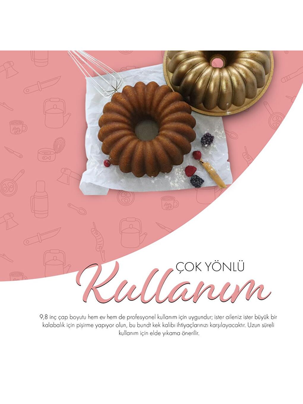 Serenk Kahverengi Fun Cooking Arya Alüminyum Döküm Granit Kaplama Kek Kalıbı 25 cm Sarı - 5