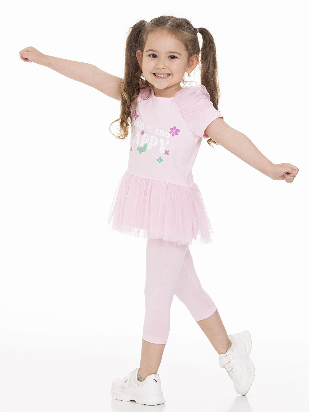 Pembe Positive Baskılı Taytlı Takım-1