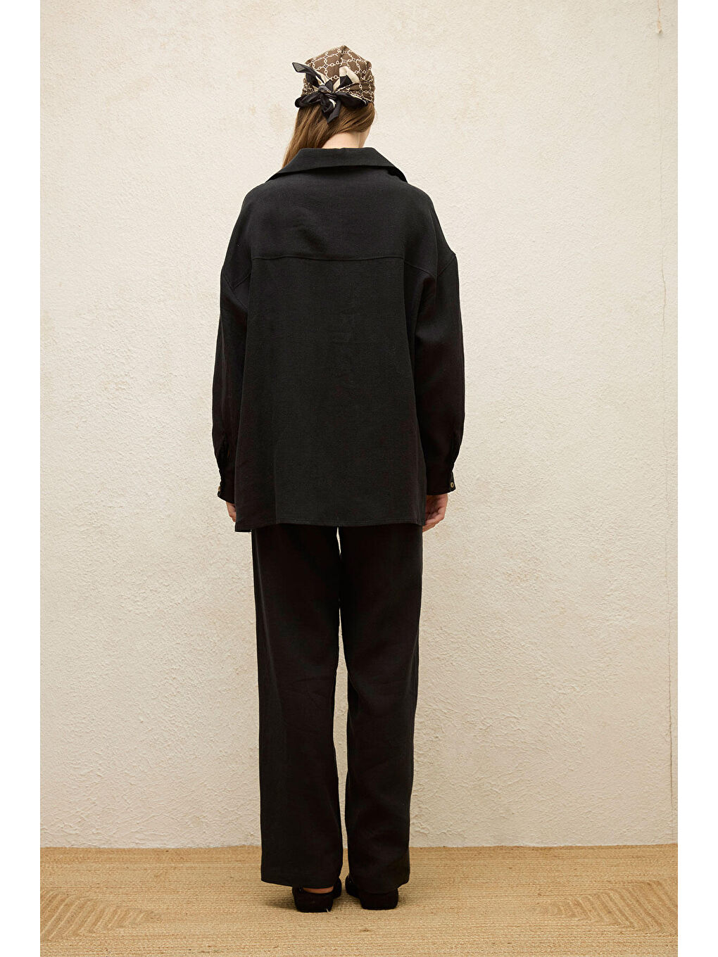 Keten Oversize Düğmeli Gömlek Siyah-7