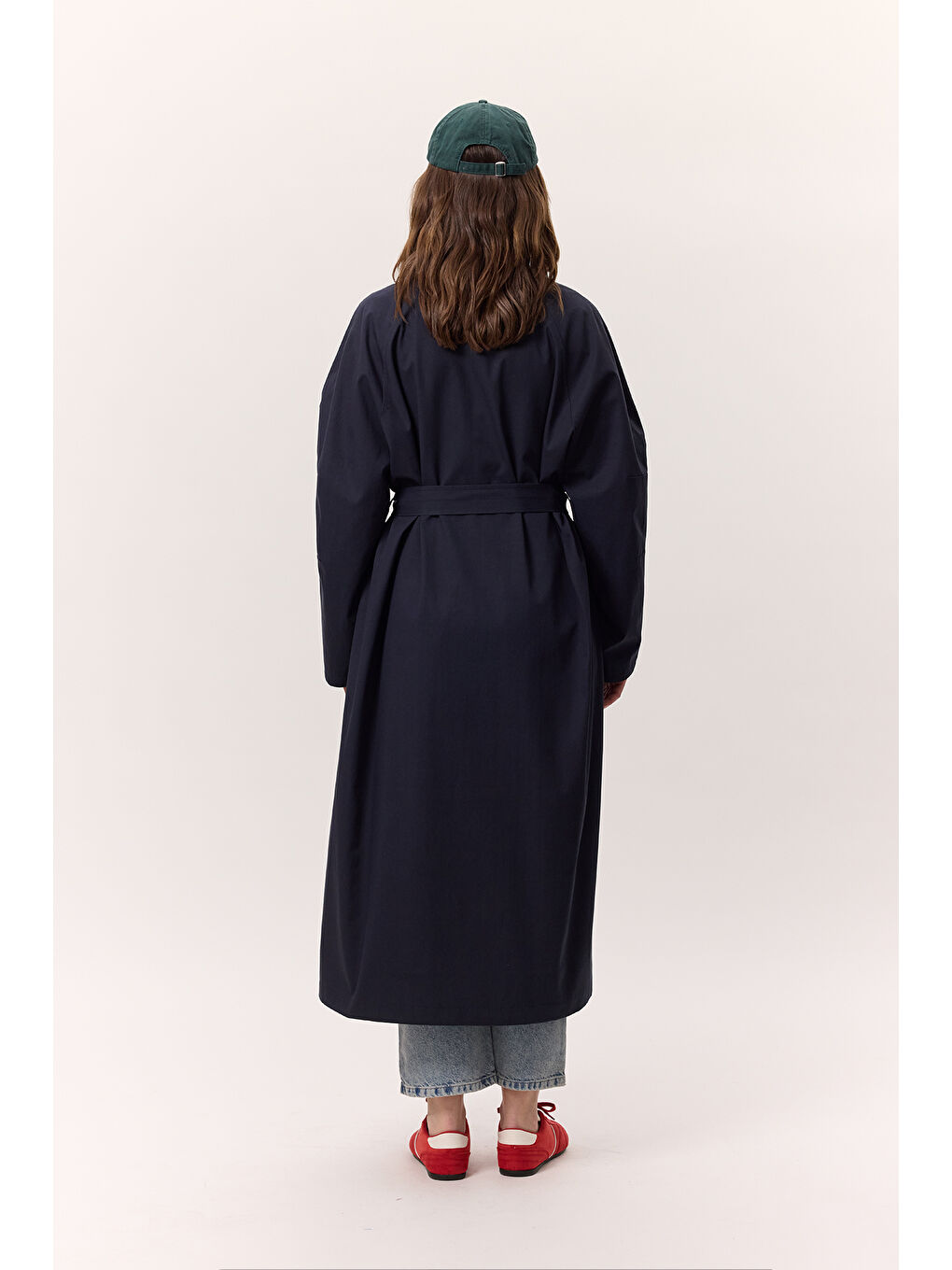 Yüksek Yaka Oversize Trençkot Lacivert-7