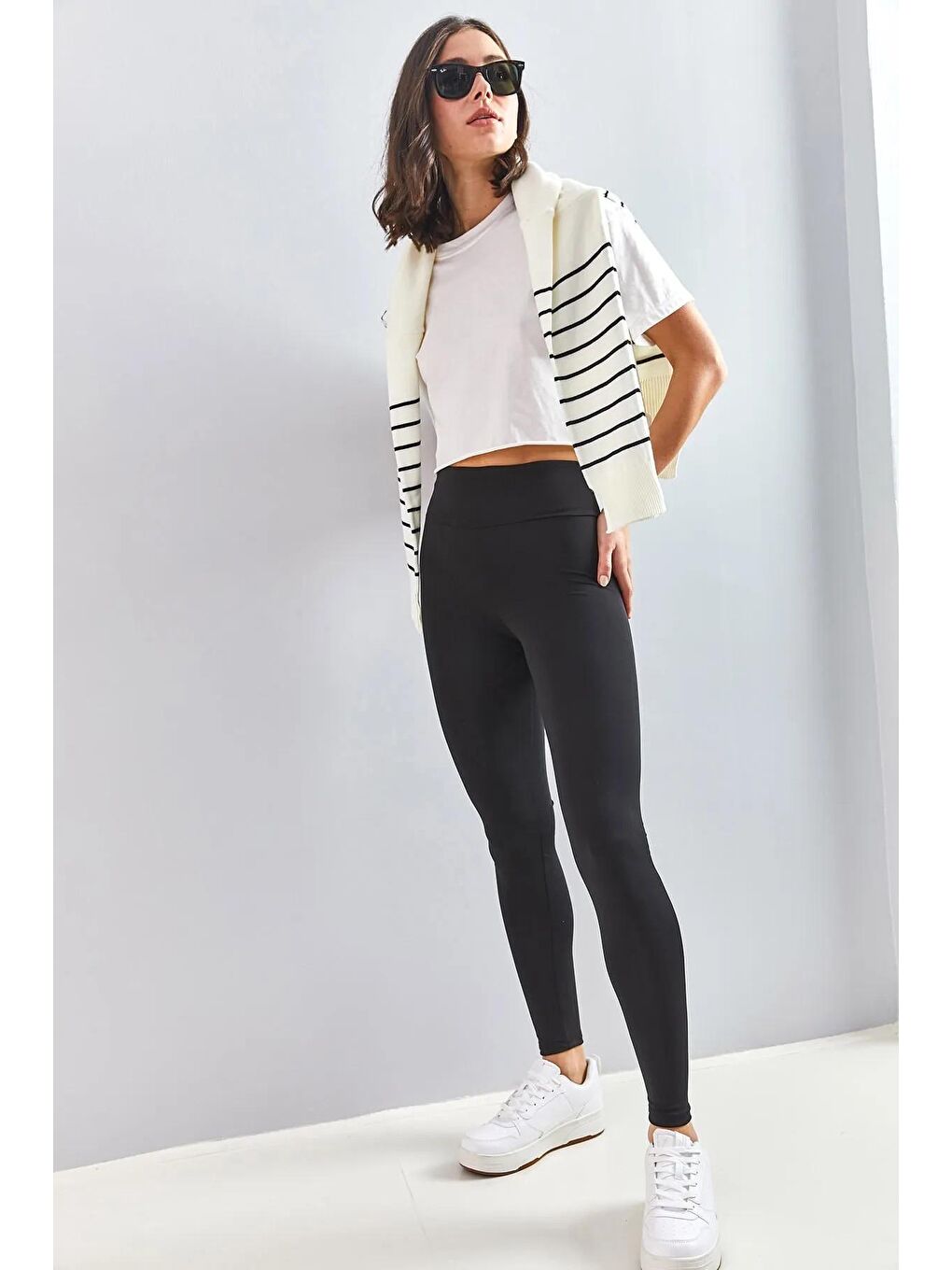 Siyah Kadın Yüksek Bel Uzun Kemerli  Tayt 3350