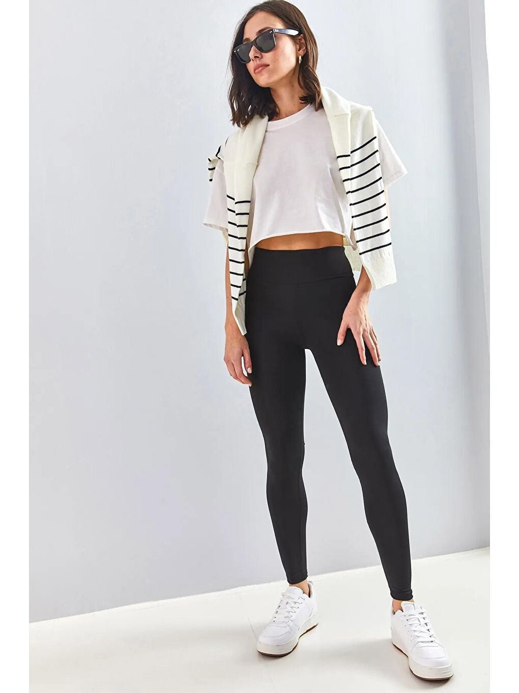 Siyah Kadın Yüksek Bel Uzun Kemerli  Tayt 3350-1