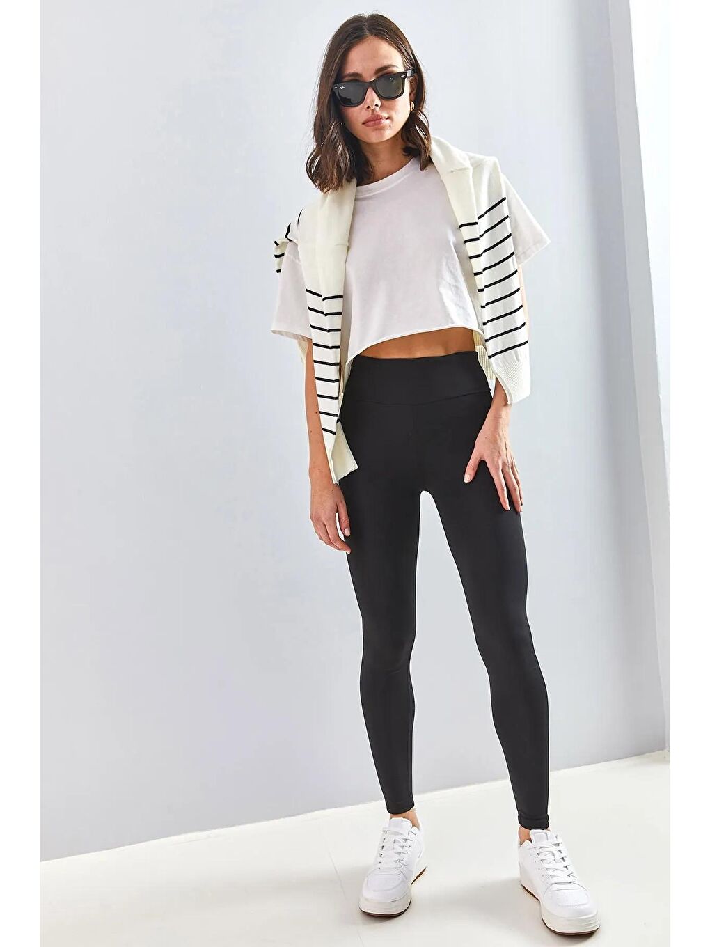 Siyah Kadın Yüksek Bel Uzun Kemerli  Tayt 3350-2