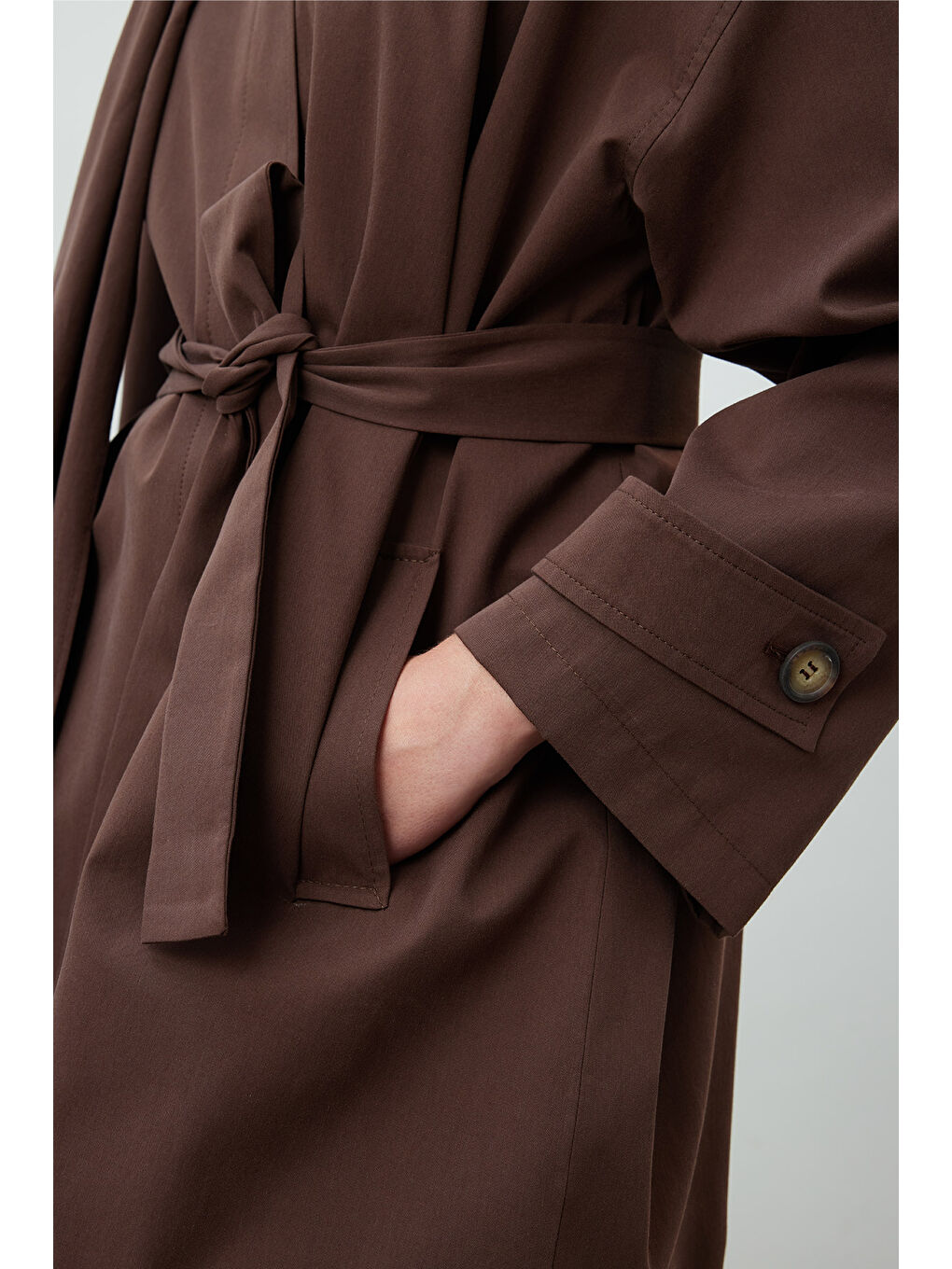 Stokholm Şal Detaylı Oversize Trençkot Kahverengi-4