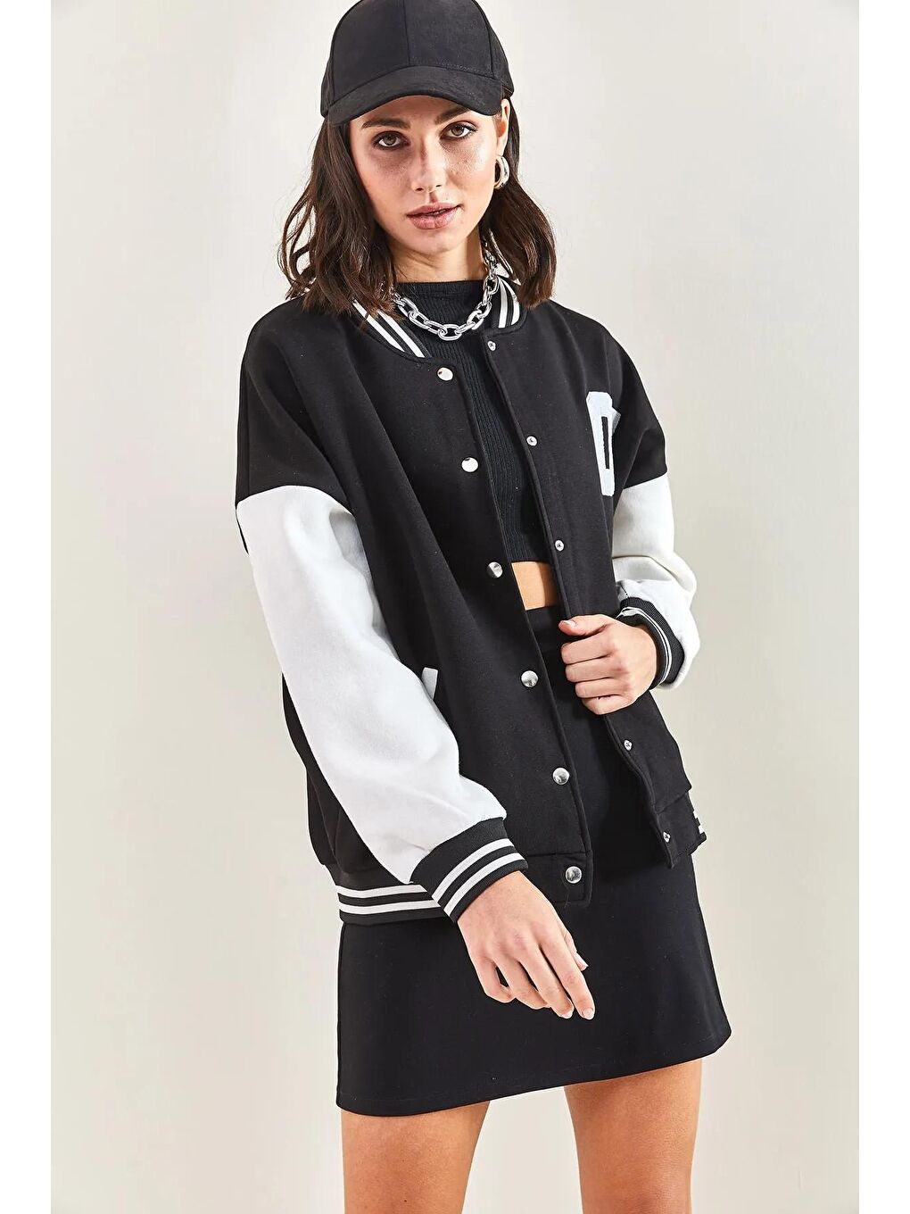 Siyah Kadın 3 İplik Kolej Ceket 2215-1-1