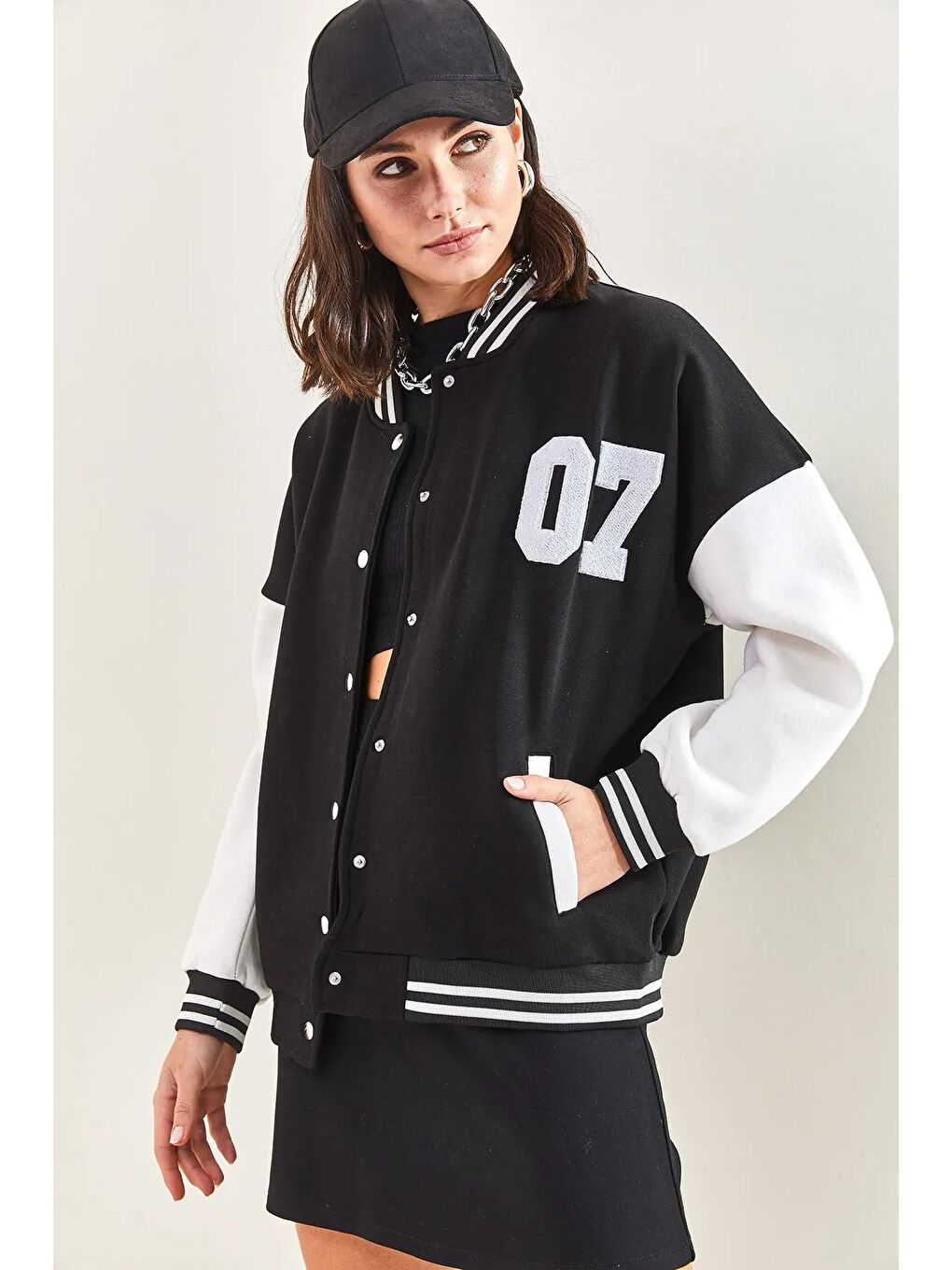 Siyah Kadın 3 İplik Kolej Ceket 2215-1-2