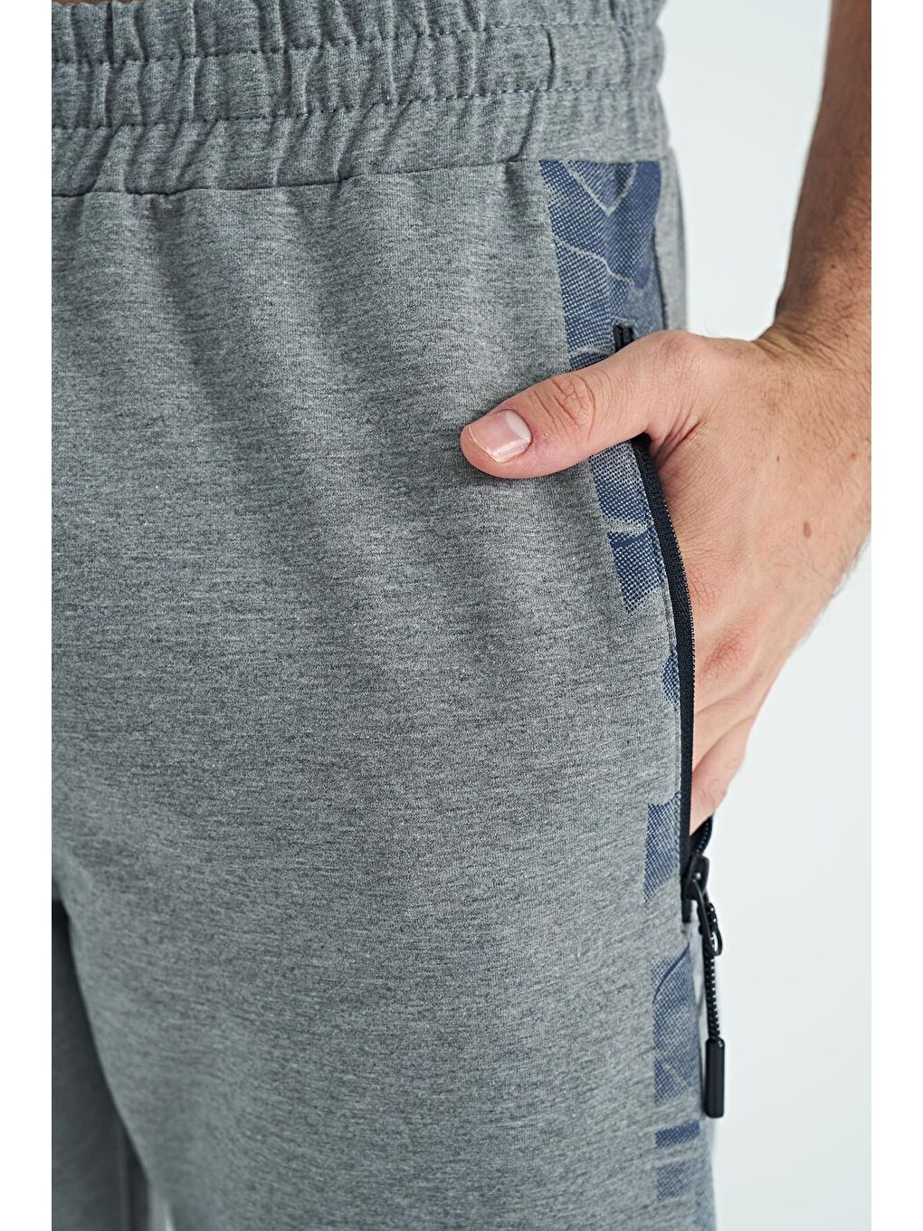 Gri Melanj Yan Baskı Detaylı Standart Kalıp Erkek Jogger Eşofman Alt - 84965-4