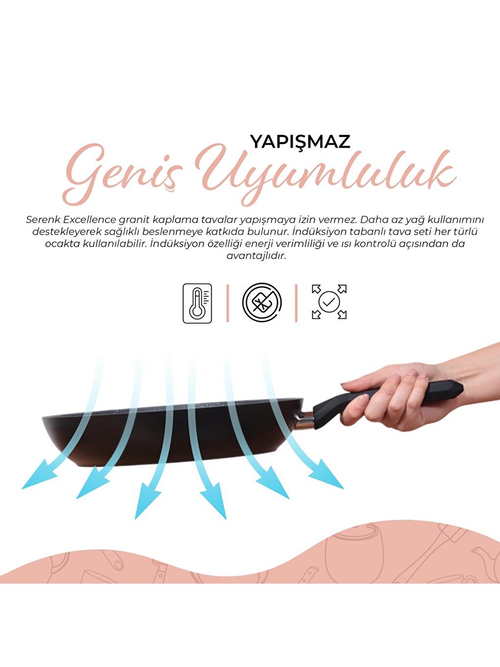 Serenk Siyah Excellence 3 Adet Granit İndüksiyon Tabanlı Tava Seti, 20-24-28 cm, PFOA İçermeyen Yanmaz ve - 6