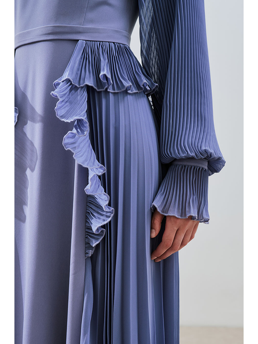 Katlı Piliseli Elbise Lila-3