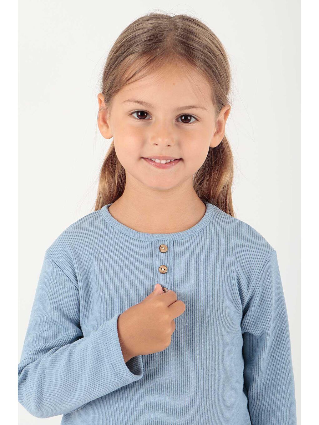 Mavi Kız Çocuk Düğmeli Trend Okul Eşofman Takımı-3