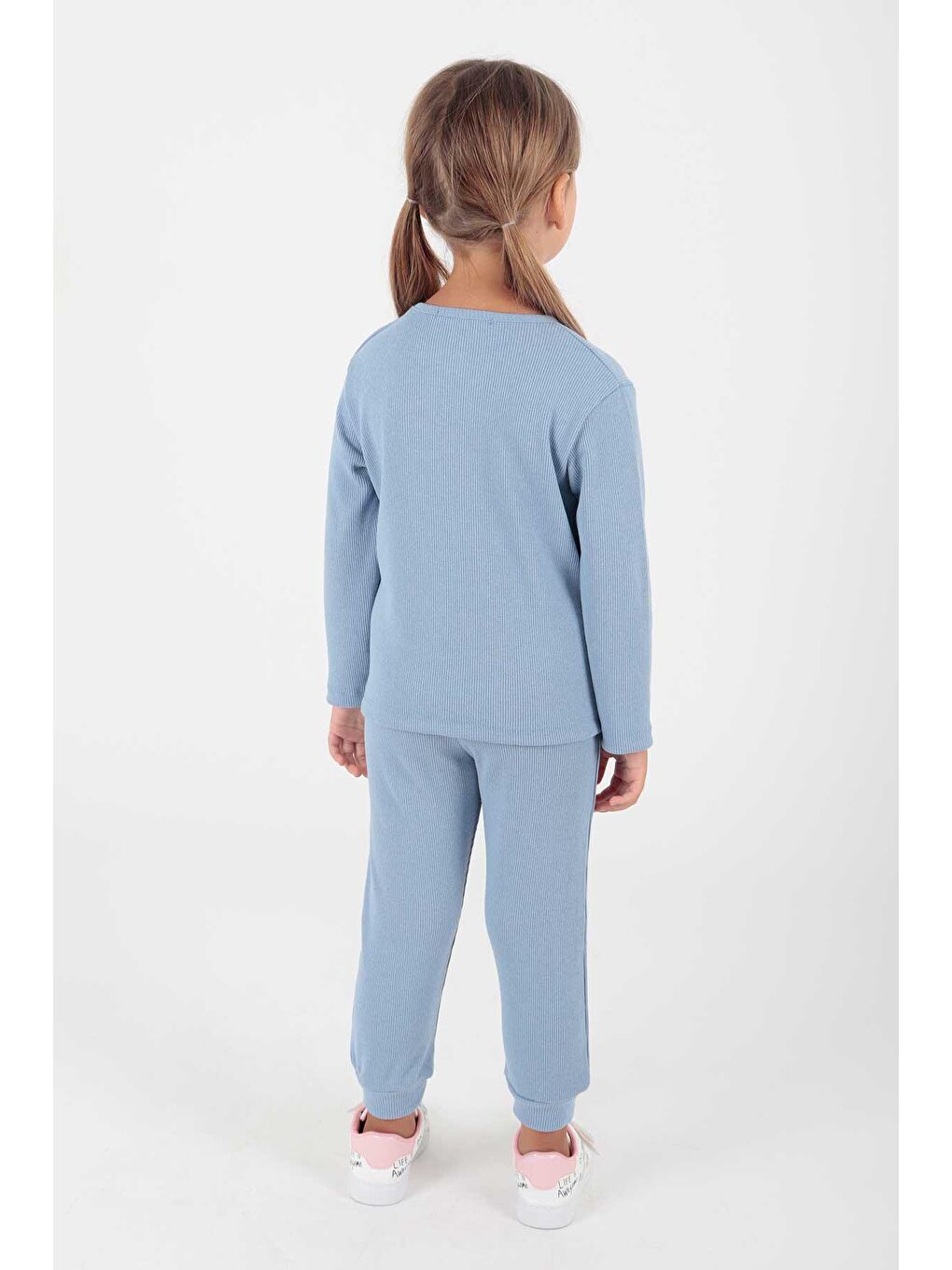 Mavi Kız Çocuk Düğmeli Trend Okul Eşofman Takımı-4