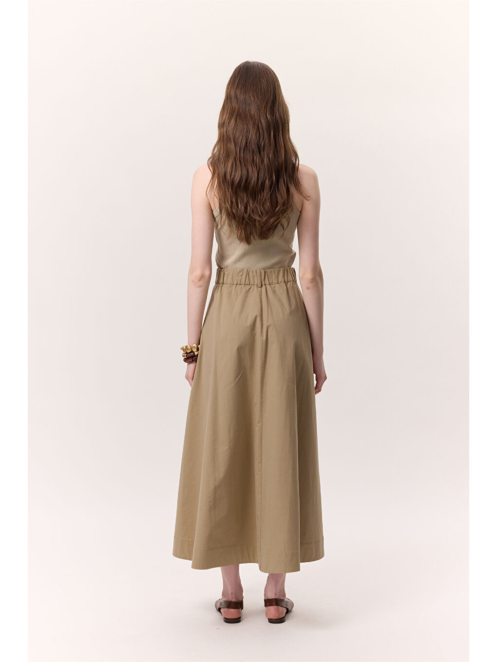 Bej Cep Detaylı Geniş Etek Kum-6