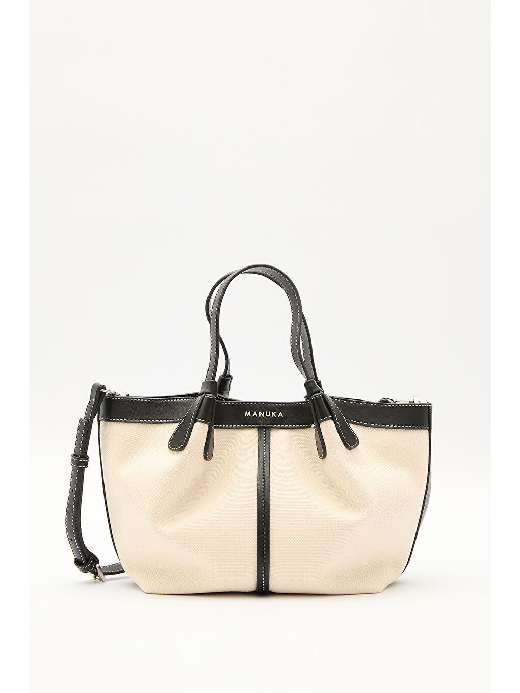 Kanvas Dikiş Detaylı Mini Çanta Bej-3