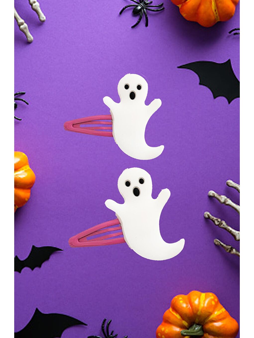 Fuşya Halloween Cadılar Bayramı Saç Tokası Pens 2'li Set-2