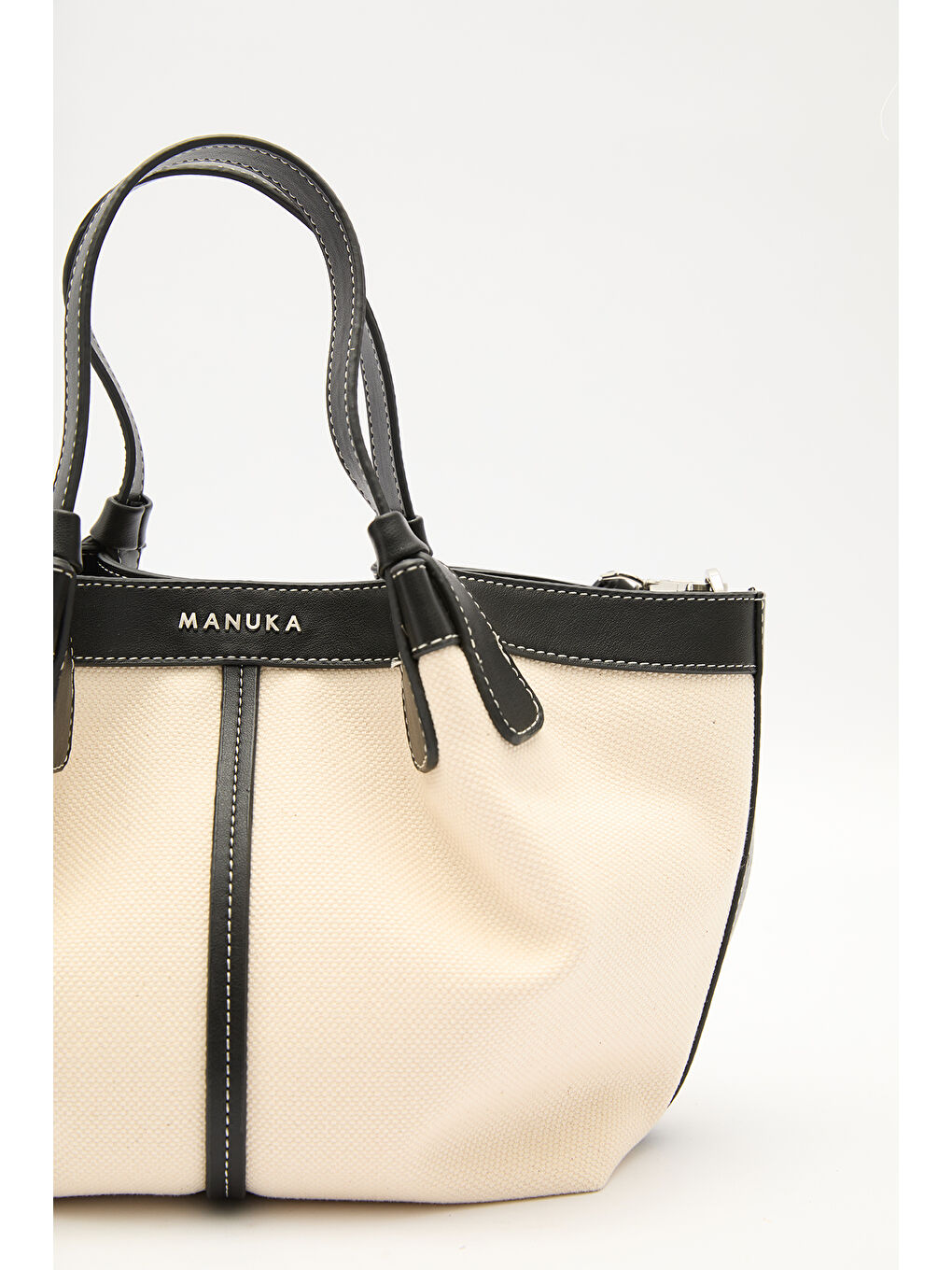 Kanvas Dikiş Detaylı Mini Çanta Bej-4