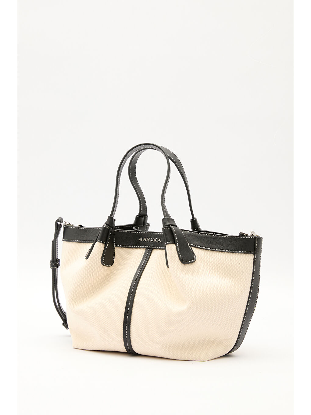 Kanvas Dikiş Detaylı Mini Çanta Bej-5