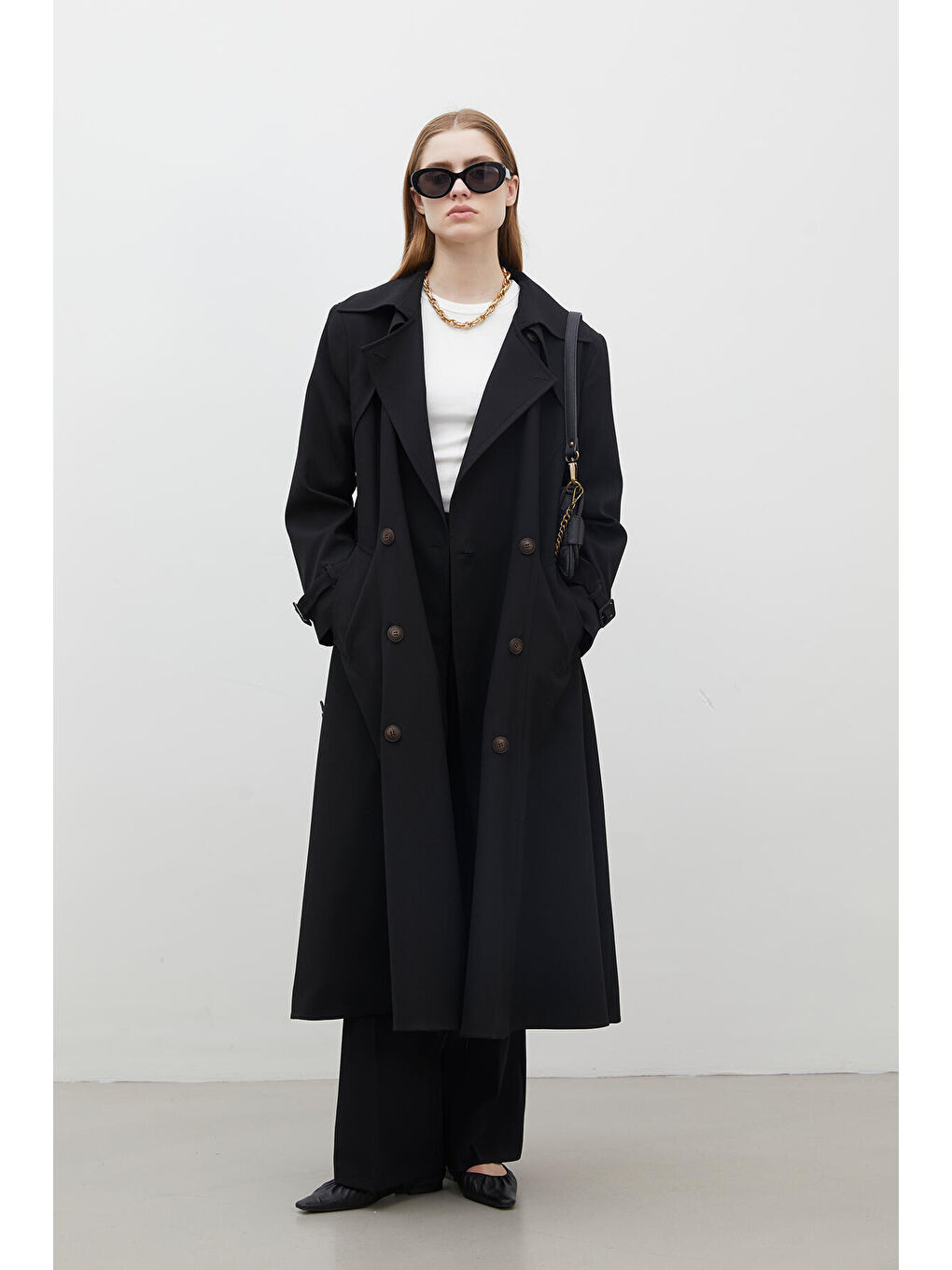 Parıs Oversize Kruvaze Trençkot Siyah