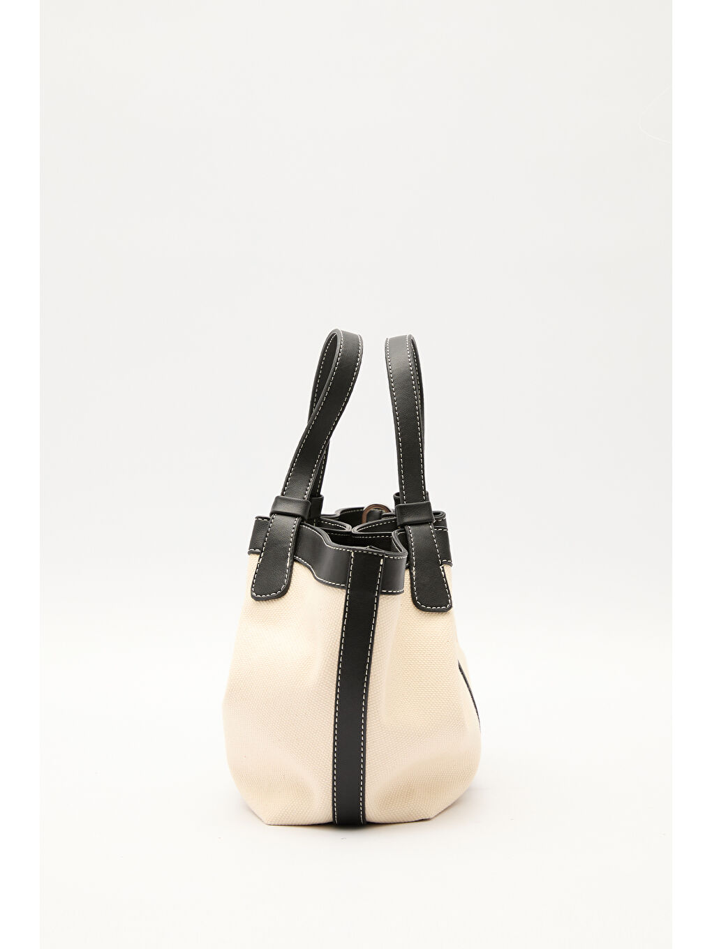 Kanvas Dikiş Detaylı Mini Çanta Bej-6