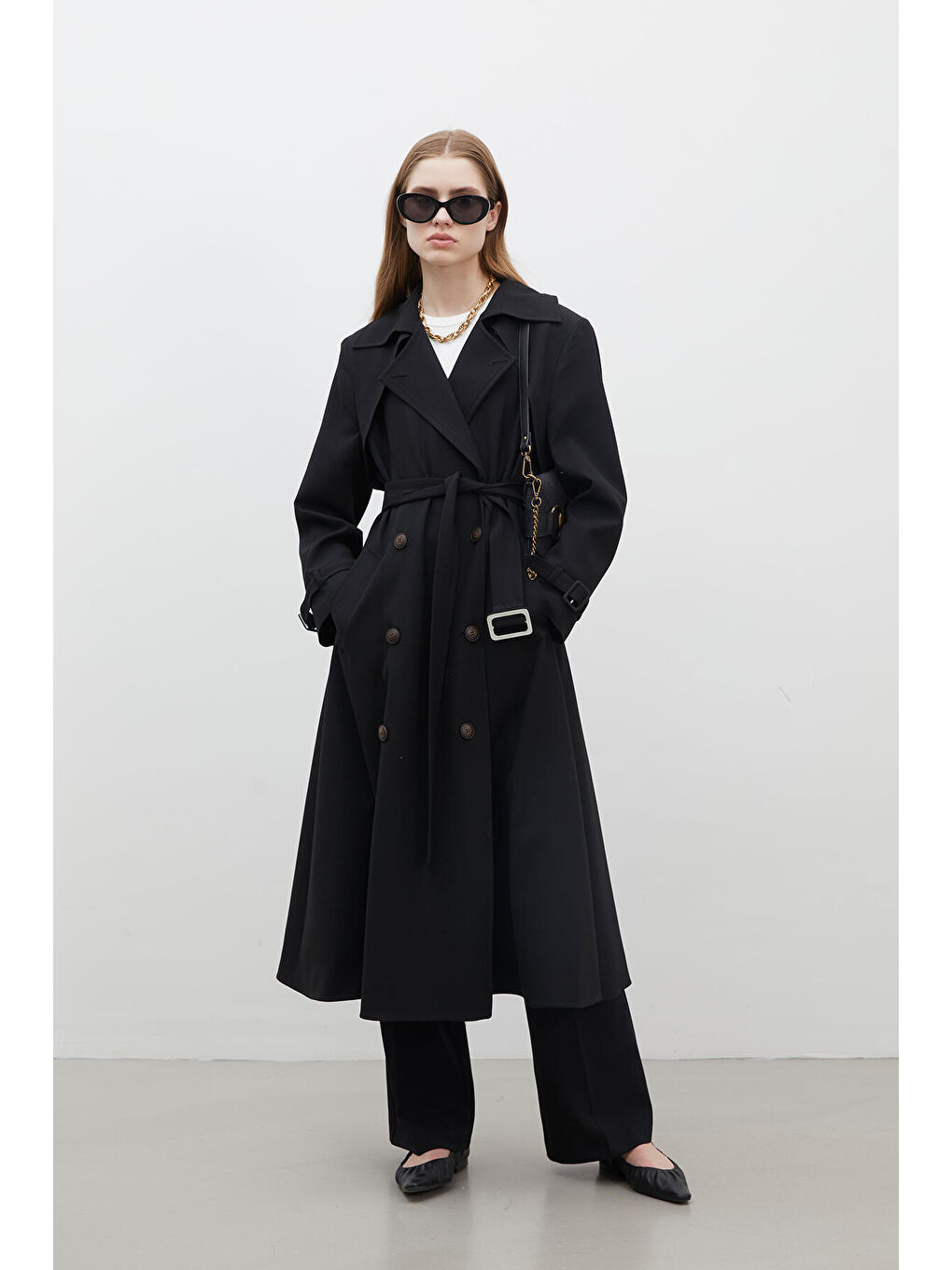 Parıs Oversize Kruvaze Trençkot Siyah-1